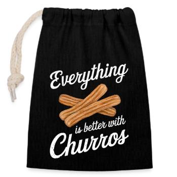 Alles Ist Besser Mit Churros - Verschließbarer Geschenkbeutel aus Baumwolle (14x20cm) - Schwarz - Vorne