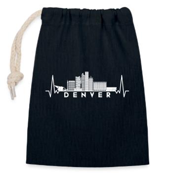 Heartbeat Skyline États-Unis Denver - Sac cadeau en coton avec cordon (14 x 20 cm) - bleu marine - Devant
