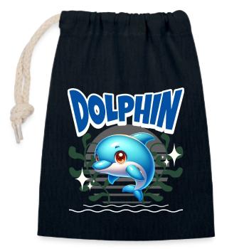 Delfin - Verschließbarer Geschenkbeutel aus Baumwolle (14x20cm) - Navy - Vorne