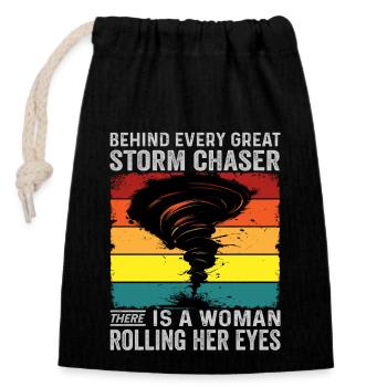 Tornado Hunter Wife Rolling Eyes Hurricane - Closable cotton gift bag (14x20cm) - black - Front
