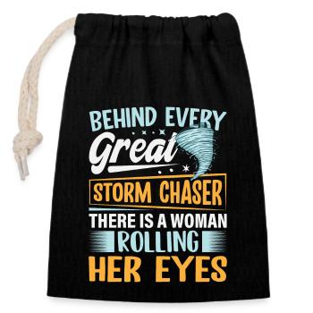 Tornado Hunter Wife Rolling Eyes Hurricane - Closable cotton gift bag (14x20cm) - black - Front