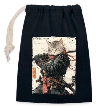 Samurai Cat Kawaii Japanese Ninja Cat - Closable cotton gift bag (14x20cm) - navy - Front
