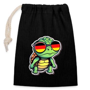 Turtle with sunglasses Germany Football - Closable cotton gift bag (14x20cm) - black - Front