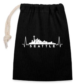 Herzschlag Skyline USA SEATTLE - Verschließbarer Geschenkbeutel aus Baumwolle (14x20cm) - Schwarz - Vorne