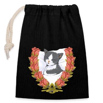 Chat Chats Chaton Enfant endormi - Sac cadeau en coton avec cordon (14 x 20 cm) - noir - Devant
