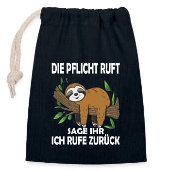 Funny sloth, no desire - Closable cotton gift bag (14x20cm) - navy - Front