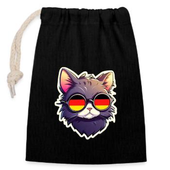 Cat with Sunglasses Football Germany - Closable cotton gift bag (14x20cm) - black - Front