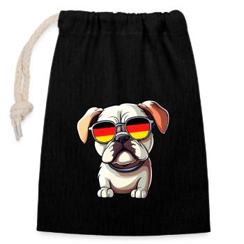 Bulldog with sunglasses Germany Football - Closable cotton gift bag (14x20cm) - black - Front