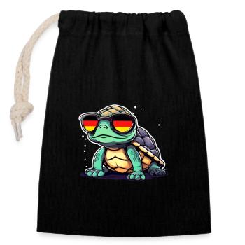 Turtle with sunglasses Germany Football - Closable cotton gift bag (14x20cm) - black - Front