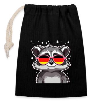 Raccoon with sunglasses Germany Football - Closable cotton gift bag (14x20cm) - black - Front