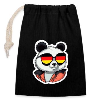 Panda with Sunglasses Football Germany Flag - Closable cotton gift bag (14x20cm) - black - Front