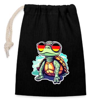 Turtle with sunglasses Germany Football - Closable cotton gift bag (14x20cm) - black - Front