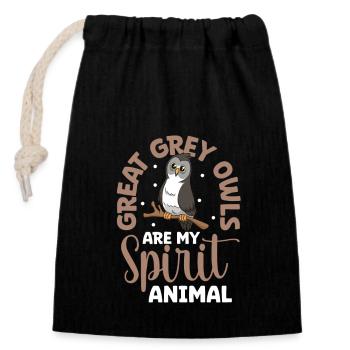 Favourite animal - Bearded Owl - Closable cotton gift bag (14x20cm) - black - Front