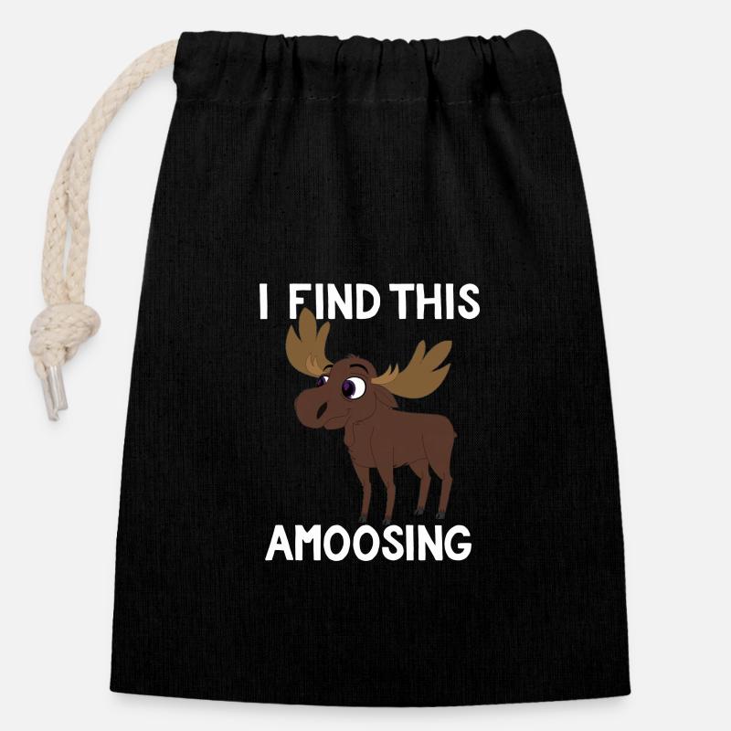 Ich finde dieses Amoosing T-Shirt - Funny Moose Amüsant - Verschließbarer Geschenkbeutel aus Baumwolle (14x20cm) - Schwarz