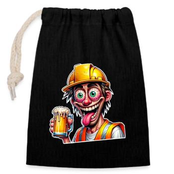 Bauarbeiter Bier Betrunken Lustig - Verschließbarer Geschenkbeutel aus Baumwolle (14x20cm) - Schwarz - Vorne