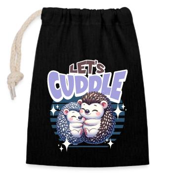 Hedgehog Lets Cuddle - Closable cotton gift bag (14x20cm) - black - Front