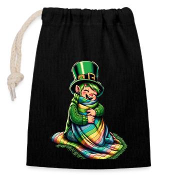 Gemütlicher Leprechaun (Irischer Kobold) - Verschließbarer Geschenkbeutel aus Baumwolle (14x20cm) - Schwarz - Vorne