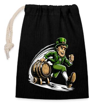 Rennender Leprechaun (Irischer Kobold) - Verschließbarer Geschenkbeutel aus Baumwolle (14x20cm) - Schwarz - Vorne
