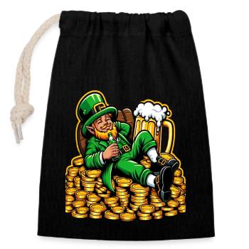 Entspannter Leprechaun (Irischer Kobold) - Verschließbarer Geschenkbeutel aus Baumwolle (14x20cm) - Schwarz - Vorne