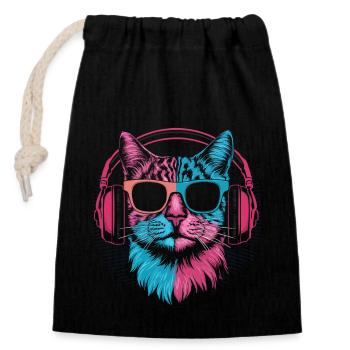 Colorful Cat Sunglasses Headphones - Closable cotton gift bag (14x20cm) - black - Front