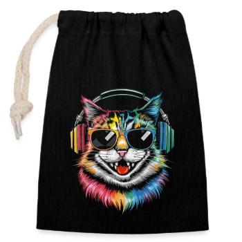 Colorful Cat Sunglasses Headphones - Closable cotton gift bag (14x20cm) - black - Front