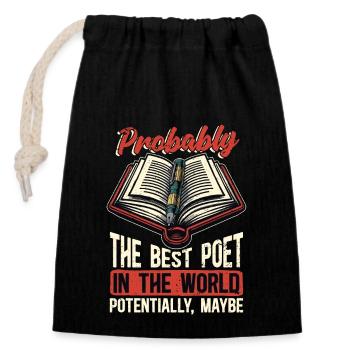 Poetry Lover Probably The Best Poet Bookish Reader - Closable cotton gift bag (14x20cm) - black - Front