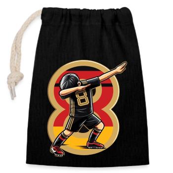 8 Years Boy Soccer Black Red Gold - Closable cotton gift bag (14x20cm) - black - Front