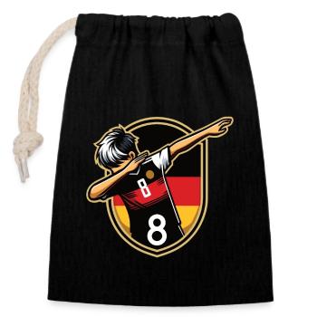 8 Years Boy Soccer Black Red Gold - Closable cotton gift bag (14x20cm) - black - Front