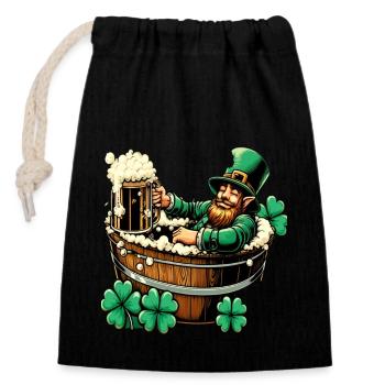 Badender Leprechaun (Irischer Kobold) - Verschließbarer Geschenkbeutel aus Baumwolle (14x20cm) - Schwarz - Vorne