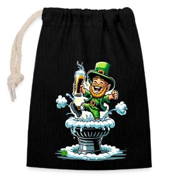 Springender Leprechaun (Irischer Kobold) - Verschließbarer Geschenkbeutel aus Baumwolle (14x20cm) - Schwarz - Vorne