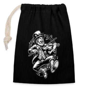 Violin Playing Leprechaun (Irish Leprechaun) - Closable cotton gift bag (14x20cm) - black - Front