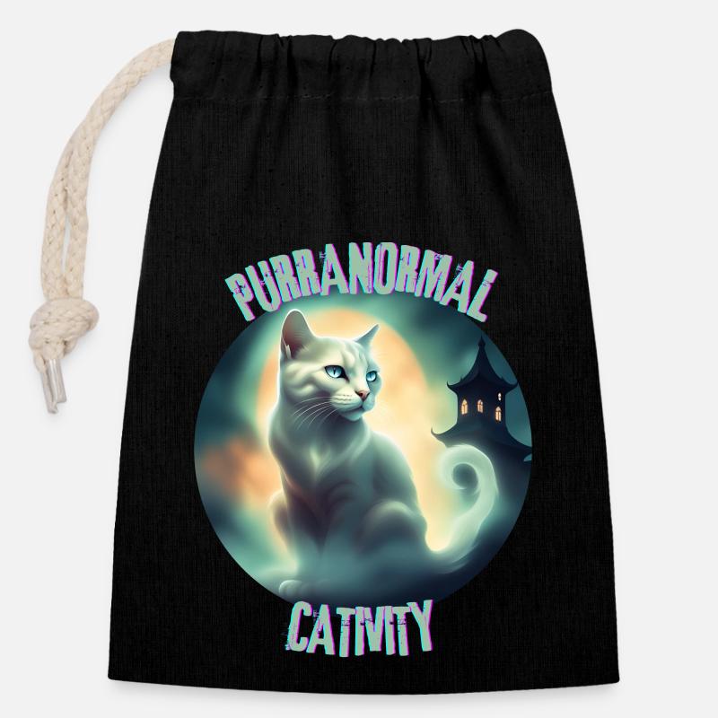 CATIVITÉ PURRANORMALE. - Sac cadeau en coton avec cordon (14 x 20 cm) - noir