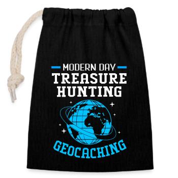 Geocaching Geocache Geocacher - Verschließbarer Geschenkbeutel aus Baumwolle (14x20cm) - Schwarz - Vorne