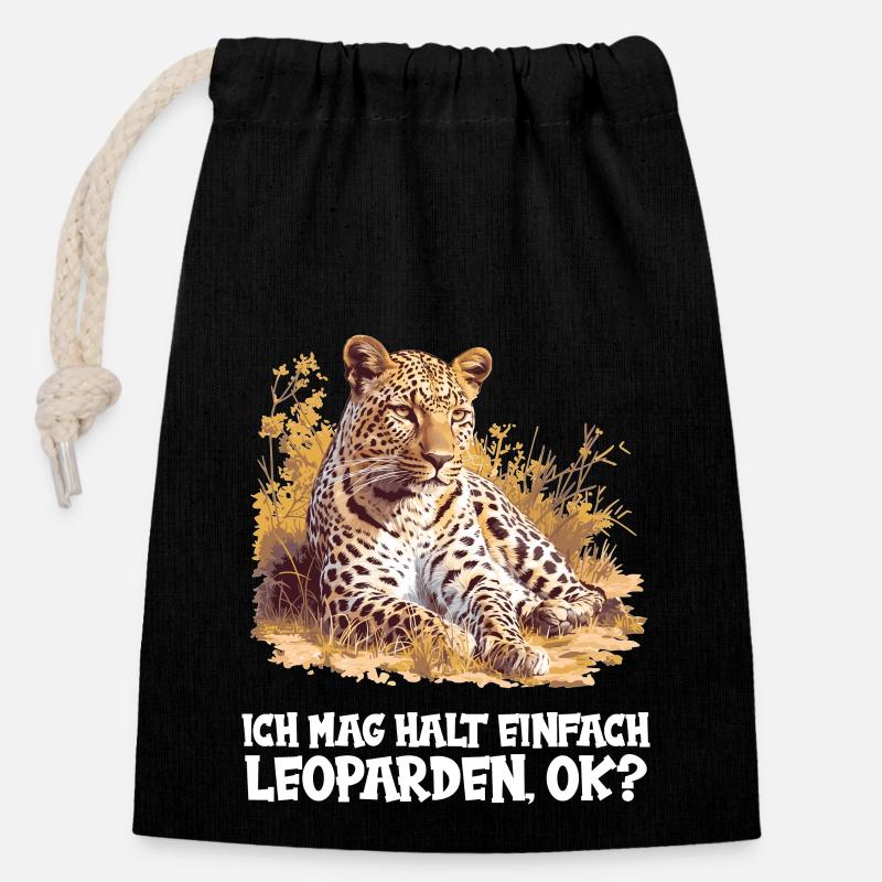 Leoparden Leopard - Verschließbarer Geschenkbeutel aus Baumwolle (14x20cm) - Schwarz