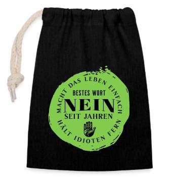 Nein - lustiger Spruch - sag nein - böser Humor - Verschließbarer Geschenkbeutel aus Baumwolle (14x20cm) - Schwarz - Vorne