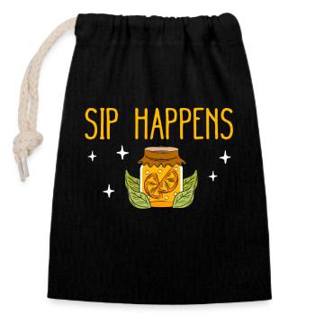 Sip Happens Kombucha Lover - Closable cotton gift bag (14x20cm) - black - Front