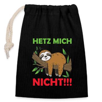 Funny sloth, no desire - Closable cotton gift bag (14x20cm) - black - Front