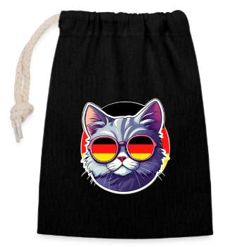 Germany Cat with Sunglasses - Closable cotton gift bag (14x20cm) - black - Front