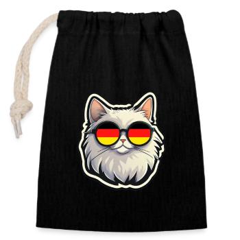 Germany Cat with Sunglasses - Closable cotton gift bag (14x20cm) - black - Front