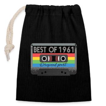 Le meilleur de 1961 Vintage Cassette Rétro Anniversaire - Sac cadeau en coton avec cordon (14 x 20 cm) - noir - Devant