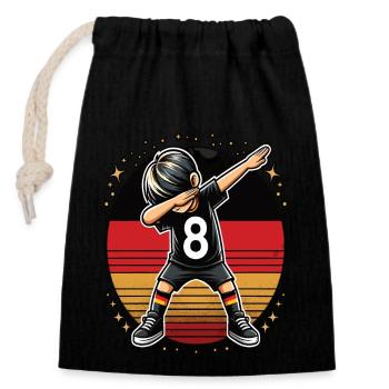 8 Years Boy Soccer Black Red Gold - Closable cotton gift bag (14x20cm) - black - Front