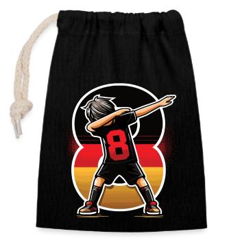 8 Years Boy Soccer Black Red Gold - Closable cotton gift bag (14x20cm) - black - Front