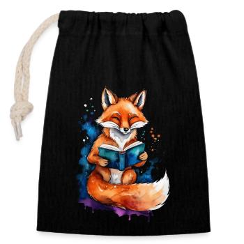Fuchs Lesen Buch Bunt Tier Design Print - Verschließbarer Geschenkbeutel aus Baumwolle (14x20cm) - Schwarz - Vorne
