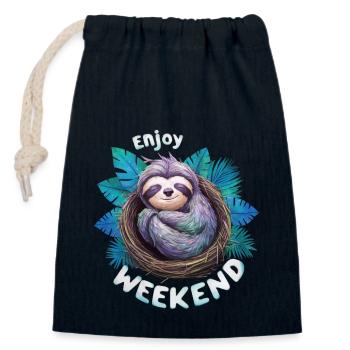 ENJOY WEEKEND - Closable cotton gift bag (14x20cm) - navy - Front