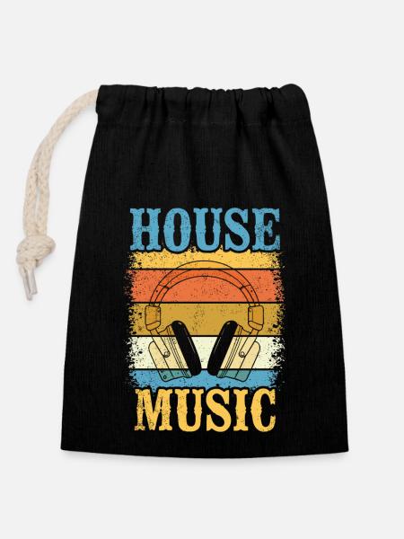House Music - Closable cotton gift bag (14x20cm) - black