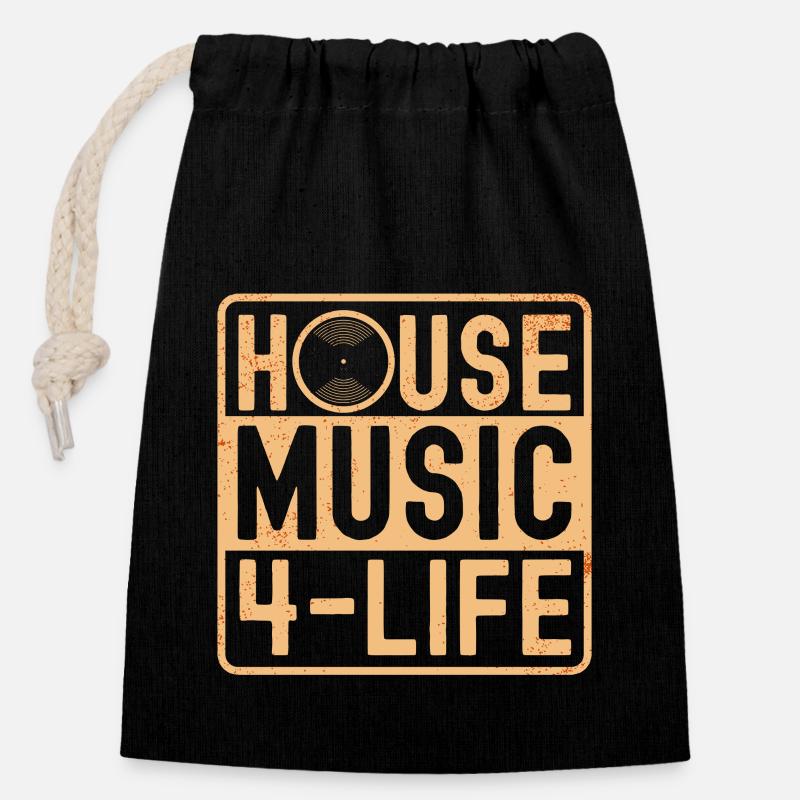 House Music - Closable cotton gift bag (14x20cm) - black