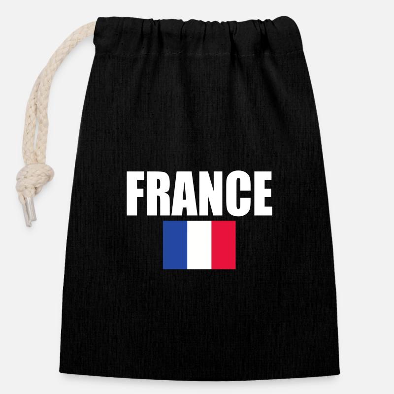 France - Sac cadeau en coton avec cordon (14 x 20 cm) - noir