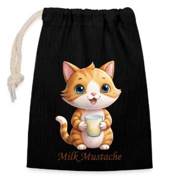 CATS, MILK MUSTACHE - Closable cotton gift bag (14x20cm) - black - Front