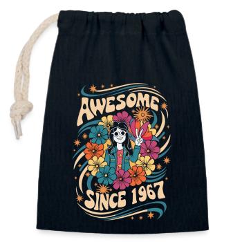 Vintage 1967 Hippie Anniversaire Rétro Fleurs - Sac cadeau en coton avec cordon (14 x 20 cm) - bleu marine - Devant