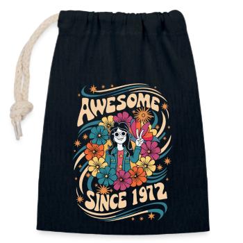 Vintage 1972 Hippie Anniversaire Rétro Fleurs - Sac cadeau en coton avec cordon (14 x 20 cm) - bleu marine - Devant